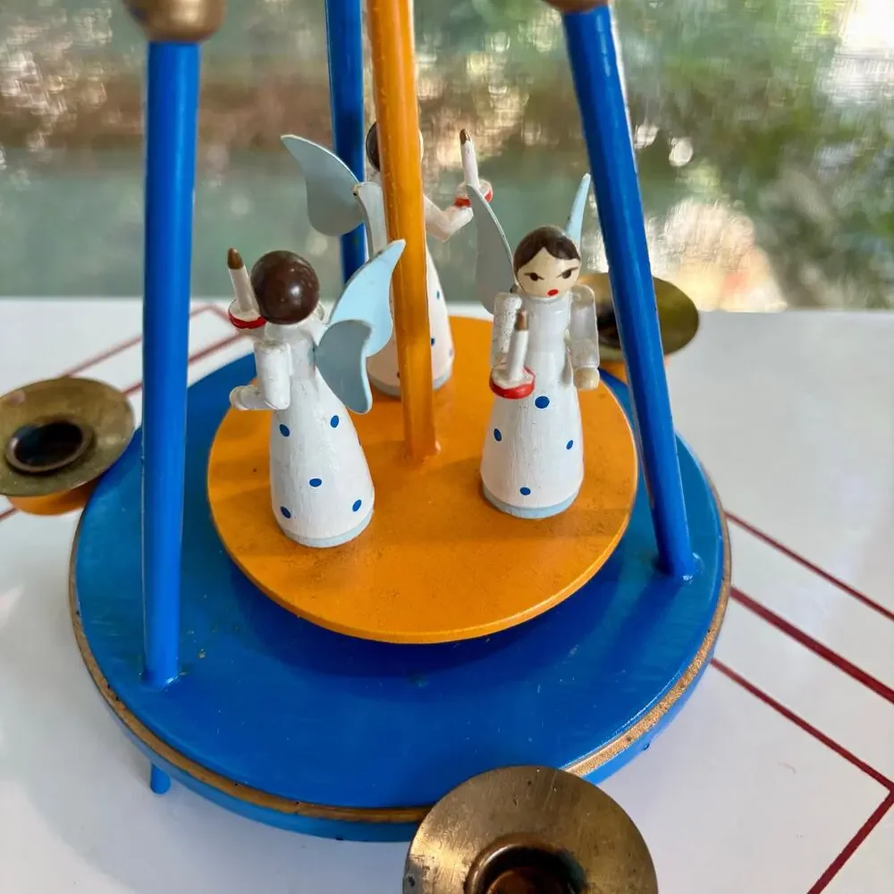 Vintage 1960s German Christmas Pyramid Angel Candle Carousel Spinner